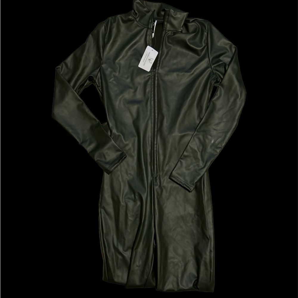 NEW DARK OLIVE LEATHER JUMPSUIT